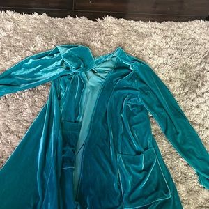 Lularoe velvet teal blue green long jacket/ duster no rips tears or stains